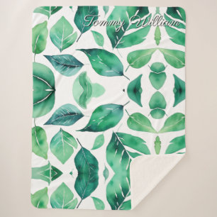 Minimalistische Waterverf groene bladeren Sherpa Deken