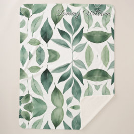 Minimalistische Waterverf groene bladeren Sherpa Deken