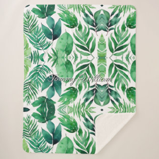 Minimalistische Waterverf groene bladeren Sherpa Deken