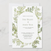 Minimalistische waterverf groene trouwuitnodiging kaart (Voorkant)