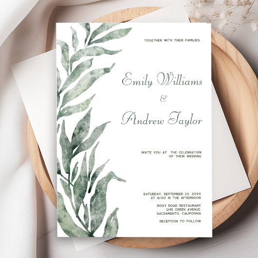 Minimalistische waterverf groene trouwuitnodiging kaart