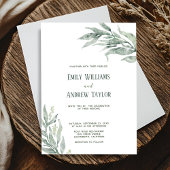 Minimalistische waterverf groene trouwuitnodiging kaart