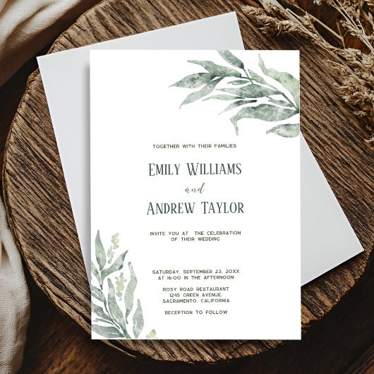 Minimalistische waterverf groene trouwuitnodiging kaart