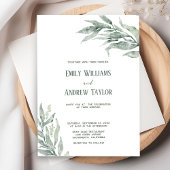 Minimalistische waterverf groene trouwuitnodiging kaart