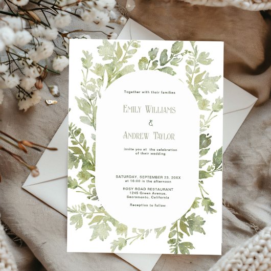 Minimalistische waterverf groene trouwuitnodiging kaart