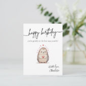 Minimalistische Waterverf Hedgehog Punny Verjaarda Briefkaart (Staand voorkant)