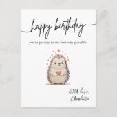 Minimalistische Waterverf Hedgehog Punny Verjaarda Briefkaart (Voorkant)
