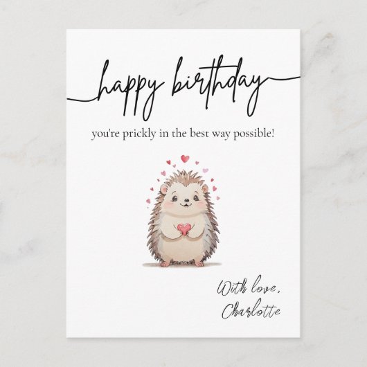 Minimalistische Waterverf Hedgehog Punny Verjaarda Briefkaart (Voorkant)