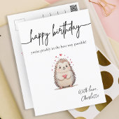 Minimalistische Waterverf Hedgehog Punny Verjaarda Briefkaart