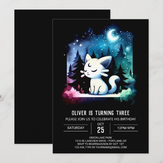 Minimalistische Waterverf kattenverjaardag Kaart (Voorkant / Achterkant)