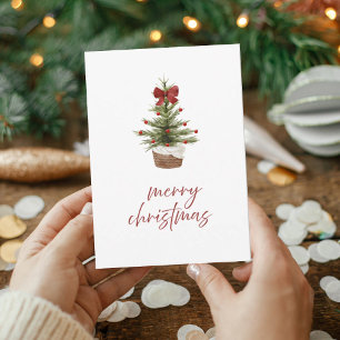 Minimalistische Waterverf Kerstboom Familiekaart Kaart
