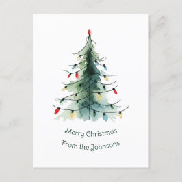 Minimalistische Waterverf kerstboom Feestdagenkaart