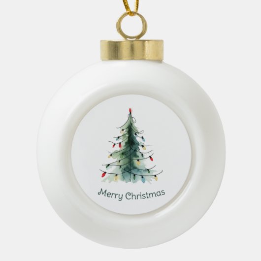 Minimalistische Waterverf kerstboom Keramische Bal Ornament (Voorkant)