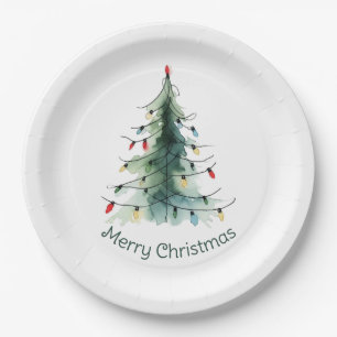 Minimalistische Waterverf kerstboom Papieren Bordje