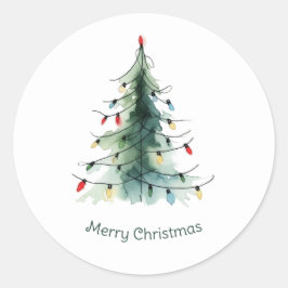 Minimalistische Waterverf kerstboom Ronde Sticker