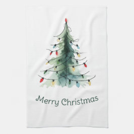 Minimalistische Waterverf kerstboom Theedoek