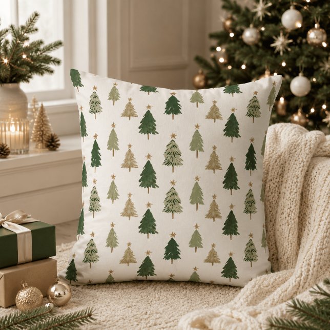 Minimalistische waterverf kerstboomkussen kussen (Creator heeft geüpload)