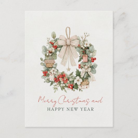 Minimalistische waterverf kerstkrans briefkaart (Voorkant)