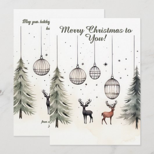 Minimalistische Waterverf KerstseizoenVakantie Kaa Feestdagenkaart (Voorkant / Achterkant)