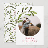 Minimalistische Waterverf Mistletoe Foto Feestdagenkaart (Voorkant / Achterkant)