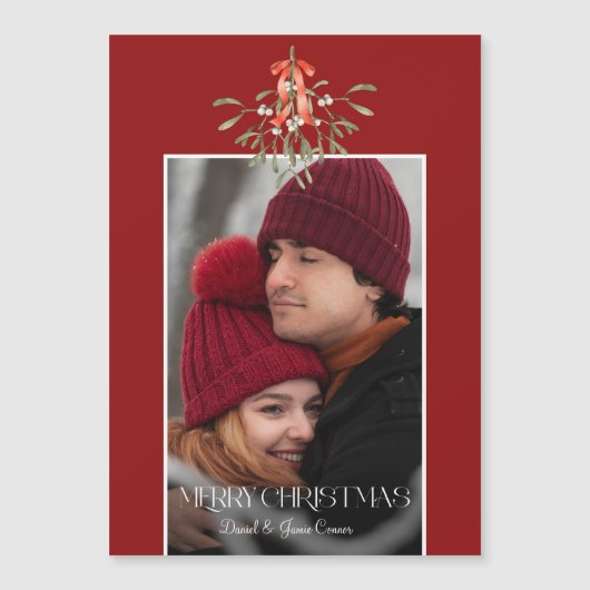 Minimalistische Waterverf Mistletoe Kerstfoto (Voorkant)