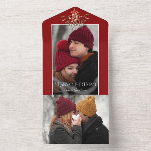 Minimalistische Waterverf Mistletoe Kerstfoto All In One Uitnodiging (Binnen)