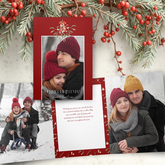 Minimalistische Waterverf Mistletoe Kerstfoto Drieluik Kaart