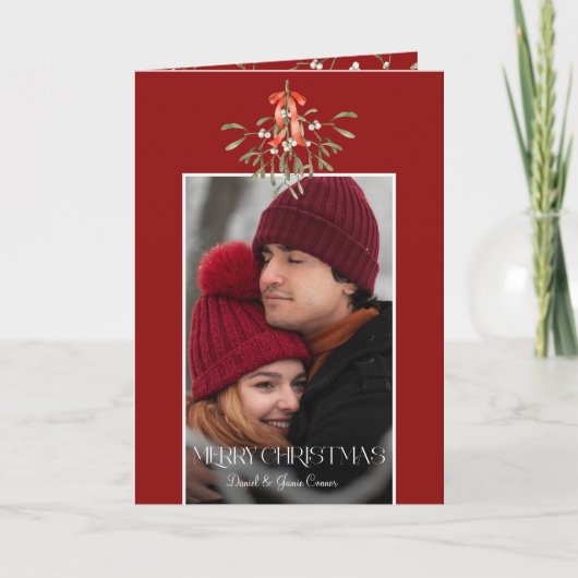 Minimalistische Waterverf Mistletoe Kerstfoto Feestdagen Kaart (Voorkant)