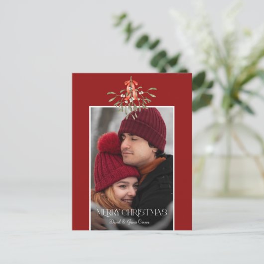 Minimalistische Waterverf Mistletoe Kerstfoto Feestdagenkaart (Staand voorkant)