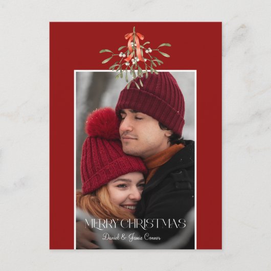 Minimalistische Waterverf Mistletoe Kerstfoto Feestdagenkaart (Voorkant)