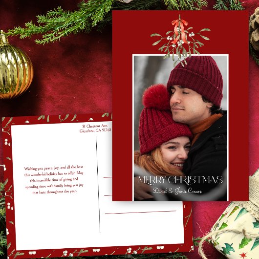 Minimalistische Waterverf Mistletoe Kerstfoto Feestdagenkaart