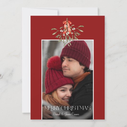 Minimalistische Waterverf Mistletoe Kerstfoto Feestdagenkaart (Voorkant)