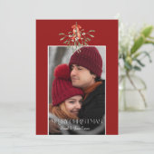 Minimalistische Waterverf Mistletoe Kerstfoto Feestdagenkaart (Staand voorkant)