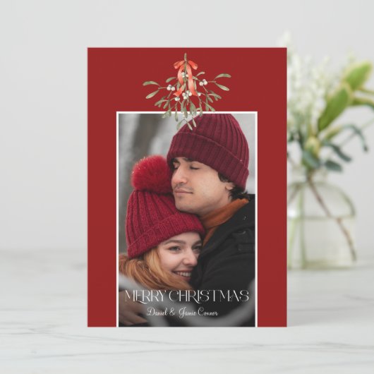 Minimalistische Waterverf Mistletoe Kerstfoto Feestdagenkaart (Staand voorkant)