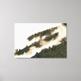 Minimalistische Waterverf Misty Mountain Landscape Canvas Afdruk