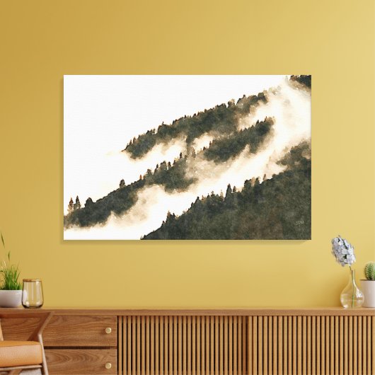 Minimalistische Waterverf Misty Mountain Landscape Canvas Afdruk (Insitu (Woonkamer))