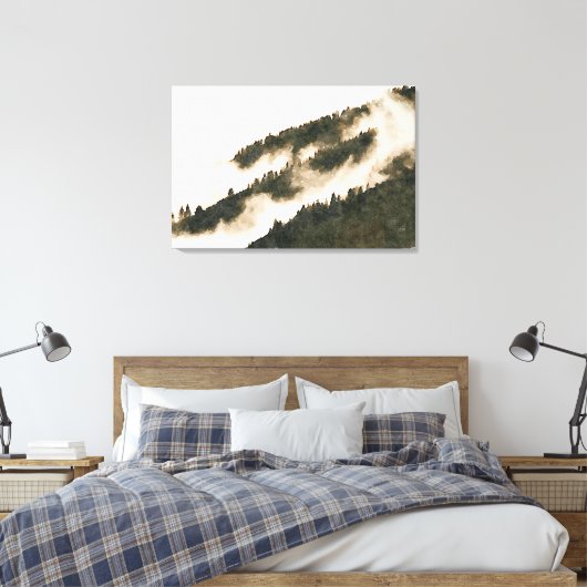 Minimalistische Waterverf Misty Mountain Landscape Canvas Afdruk (Insitu (Slaapkamer))