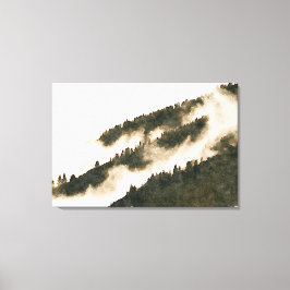 Minimalistische Waterverf Misty Mountain Landscape Canvas Afdruk
