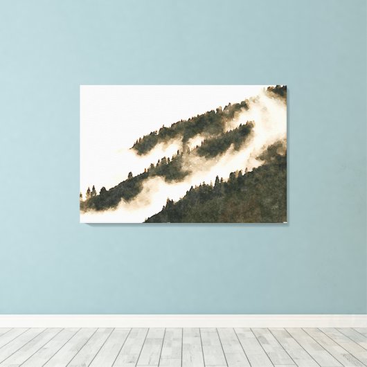 Minimalistische Waterverf Misty Mountain Landscape Canvas Afdruk (Insitu (Houten vloer))