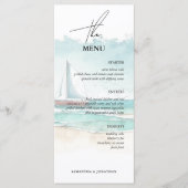 Minimalistische waterverf oceaan en strand bruilof menu (Voorkant)