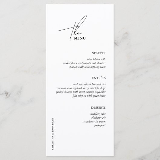 Minimalistische waterverf oceaan en strand bruilof menu (Voorkant)