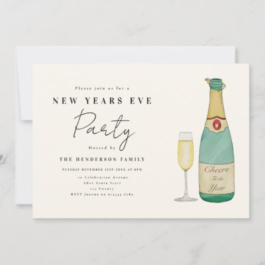 Minimalistische Waterverf oudejaarsfeest Kaart (Voorkant)