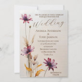 Minimalistische waterverf paarse bloem bruiloft kaart (Voorkant)
