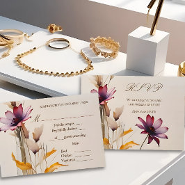 Minimalistische waterverf paarse bloem bruiloft RSVP kaartje