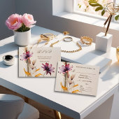 Minimalistische waterverf paarse bloem bruiloft RSVP kaartje