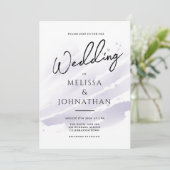 Minimalistische Waterverf Paarse Script Bruiloft Kaart (Staand voorkant)