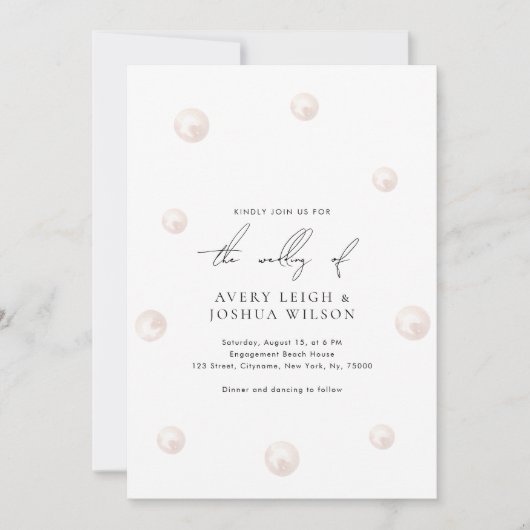 Minimalistische Waterverf parels & script bruiloft Kaart (Voorkant)