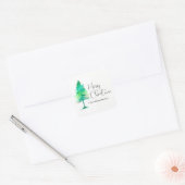Minimalistische Waterverf Pijnboom Vrolijk kerstfe Vierkante Sticker (Envelop)