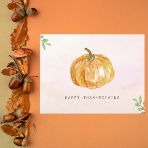 Minimalistische Waterverf pompoen Thanksgiving Briefkaart
