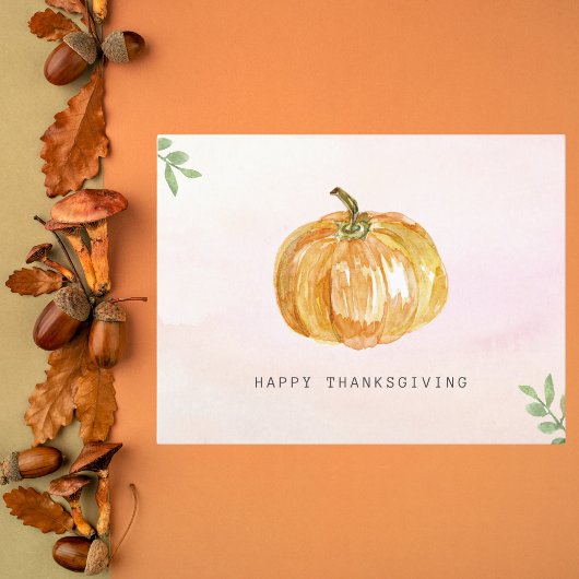 Minimalistische Waterverf pompoen Thanksgiving Briefkaart